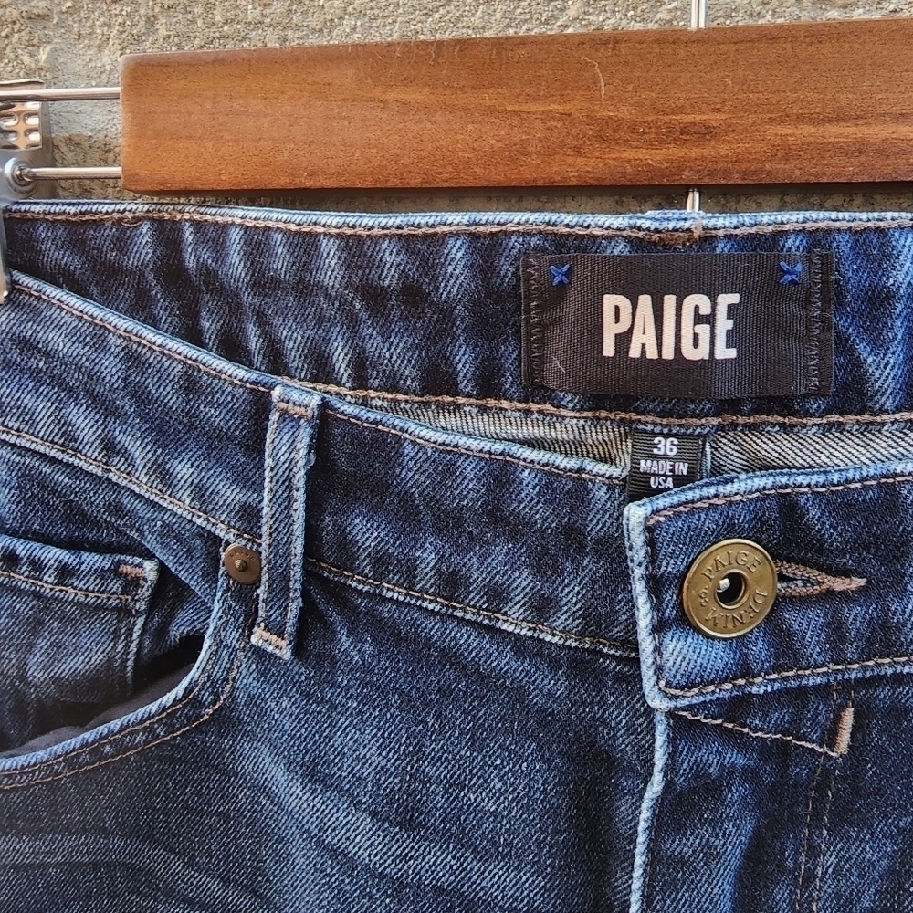 PAIGE Men's Slim Straight Jeans - Dark Blue - Picture 2 of 8